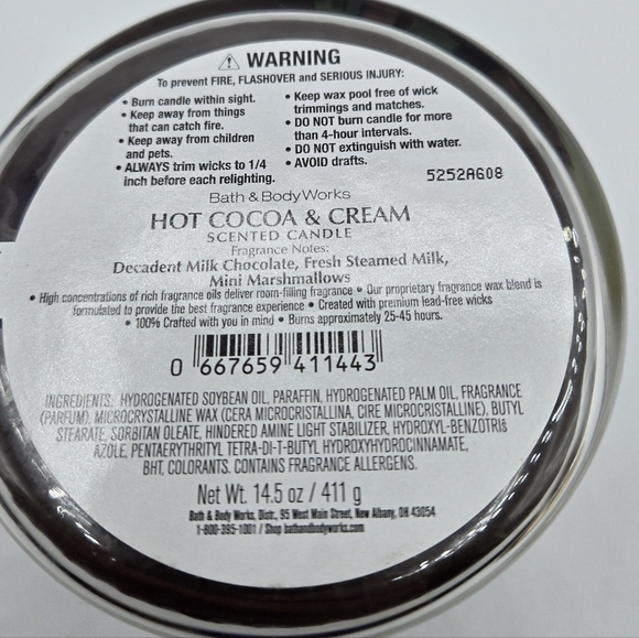 Bath and Body Works Hot Cocoa and Cream 3 Wick Candle - Picture 4 of 5